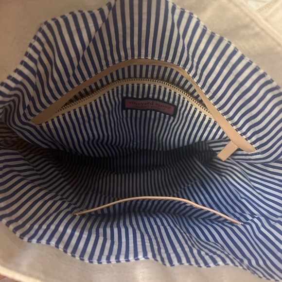 Vineyards Vines Embroidered Floral Captain Tote bag Natural Beige Blue Boho - Picture 6 of 12